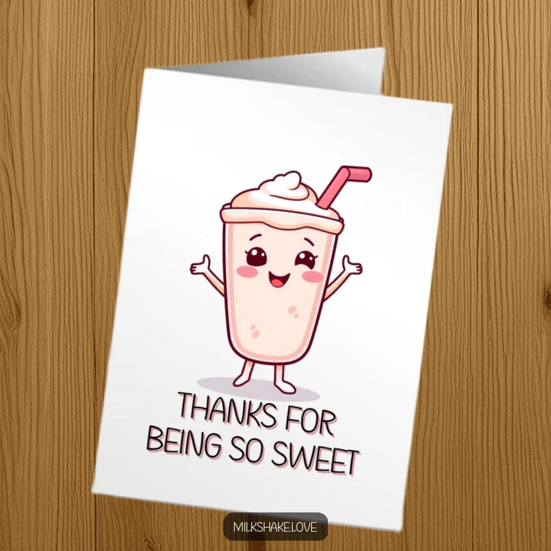 Funny Free Printable Thank You Card: A smiling milkshake with a straw dances happily to say thank you.