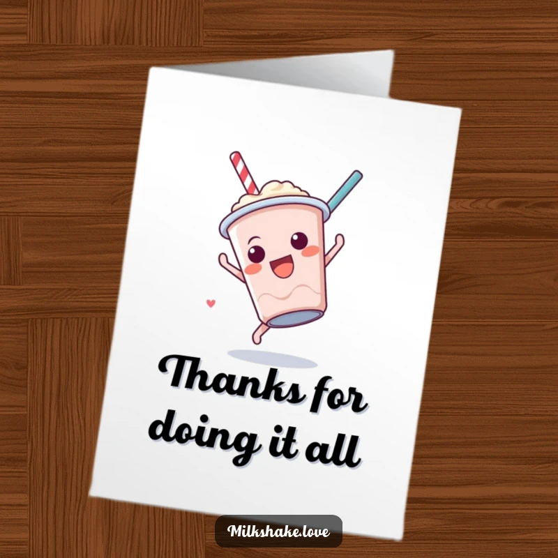 Funny Free Printable Thank You Card: A small milkshake cup performs a fun somersault to express thanks.