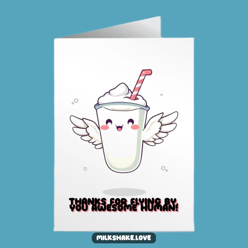 Free Printable Thank You Card: Wobbly Flying Milkshake - Funny Downloadable Appreciation Gift!