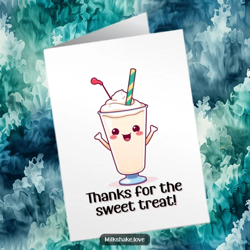 Funny Free Printable Thank You Card: Kawaii milkshake with a fancy straw posing coolly, conveying thanks with style.