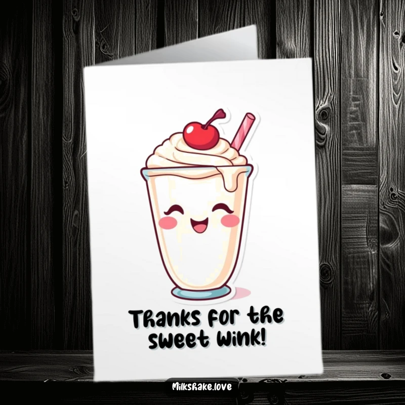 Funny Free Printable Thank You Card featuring a winking milkshake cup topped with a cherry.