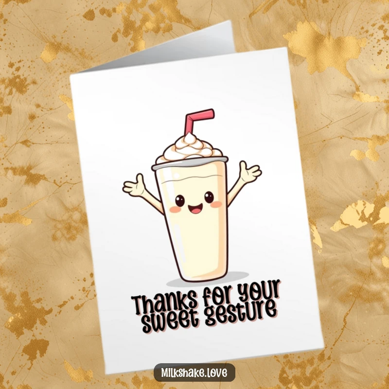 Funny Free Printable Thank You Card: A milkshake with outstretched arms offers a friendly wave and a hearty thank you.