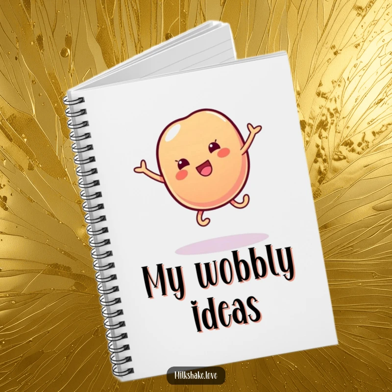 Funny notebook cover featuring a wobbly jelly bean with tiny legs doing a cartwheel, inspiring sweet and joyful writing.