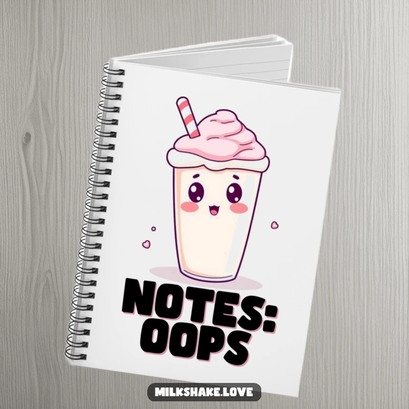 Funny Kawaii Milkshake Notebook: A surprised milkshake character, perfect for jotting notes with a humorous touch.
