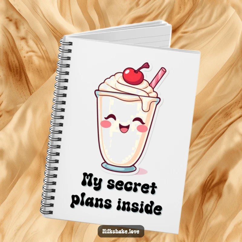 Funny Notebook: Features a milkshake cup character winking with a cherry on top, perfect for jotting down charming thoughts.