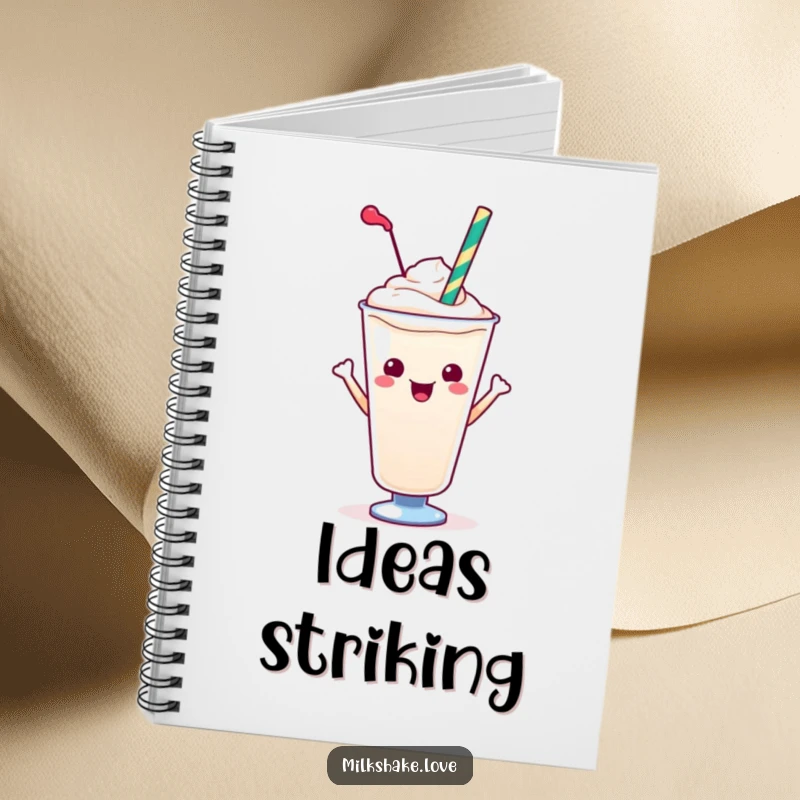 Funny Kawaii Milkshake Notebook: A posy kawaii milkshake with a straw, ideal for journaling with humorous flair.