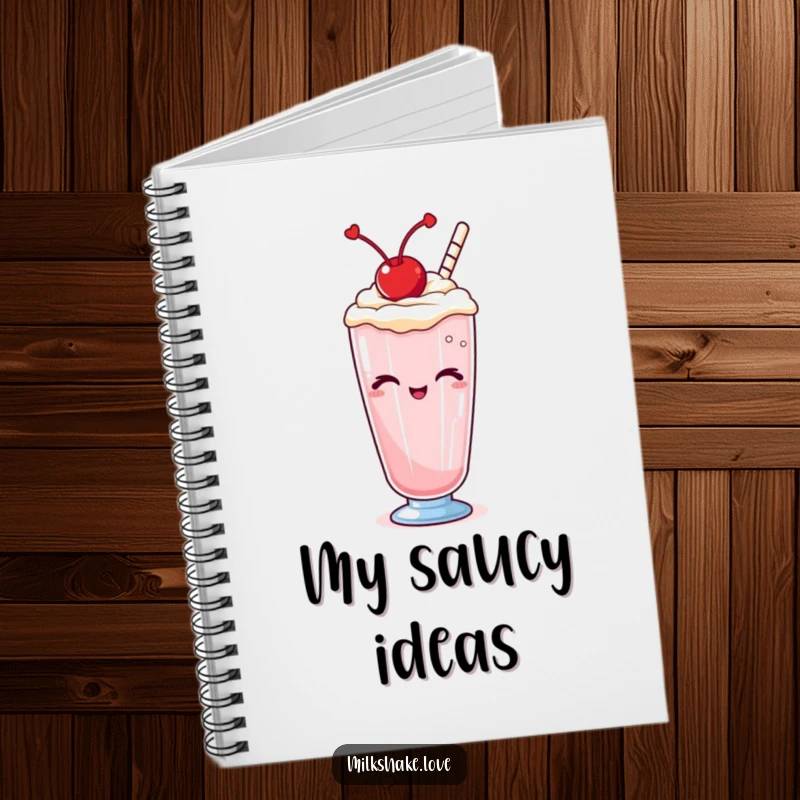 Funny Kawaii milkshake notebook, a cute design of a winking beverage, ideal for jotting down thoughts with a playful touch.