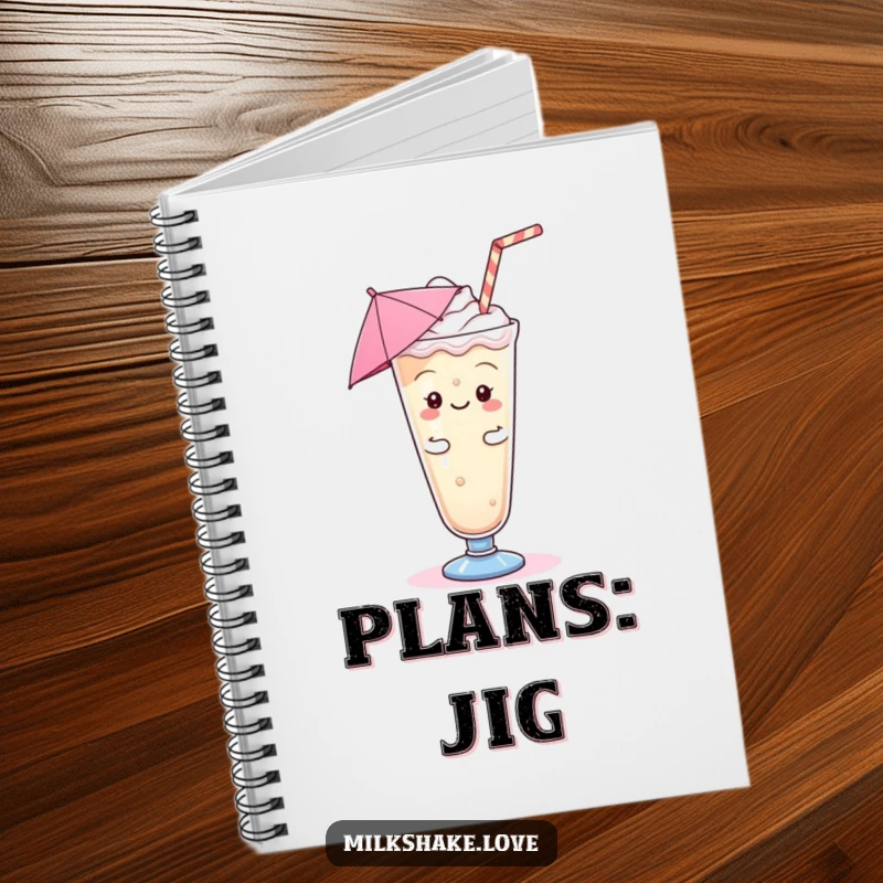 Funny Kawaii Milkshake Notebook: A kawaii milkshake with an umbrella doing a jig, perfect for jotting notes humorously.