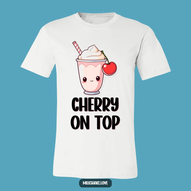 Funny Milkshake Cup T-Shirt: Curious Cherry Chase, Humorous Foodie Gift