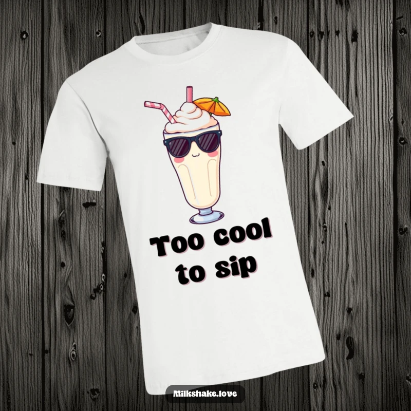 Funny Kawaii milkshake t-shirt, a trendy character with sunglasses and a straw, perfect for embodying a cool look.