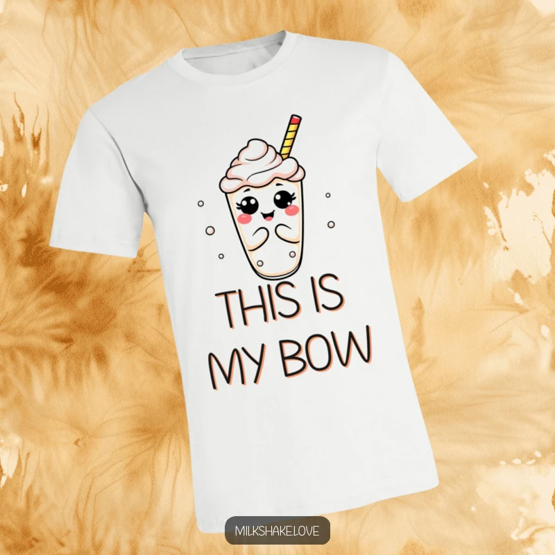 Funny milkshake t-shirt of a bubbly drink performing an exaggerated, comical bow, ideal for a fun gift.
