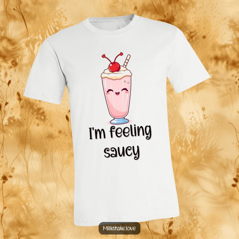 Funny Kawaii milkshake t-shirt, a darling milkshake with a cherry winking slyly, perfect for a playful look.