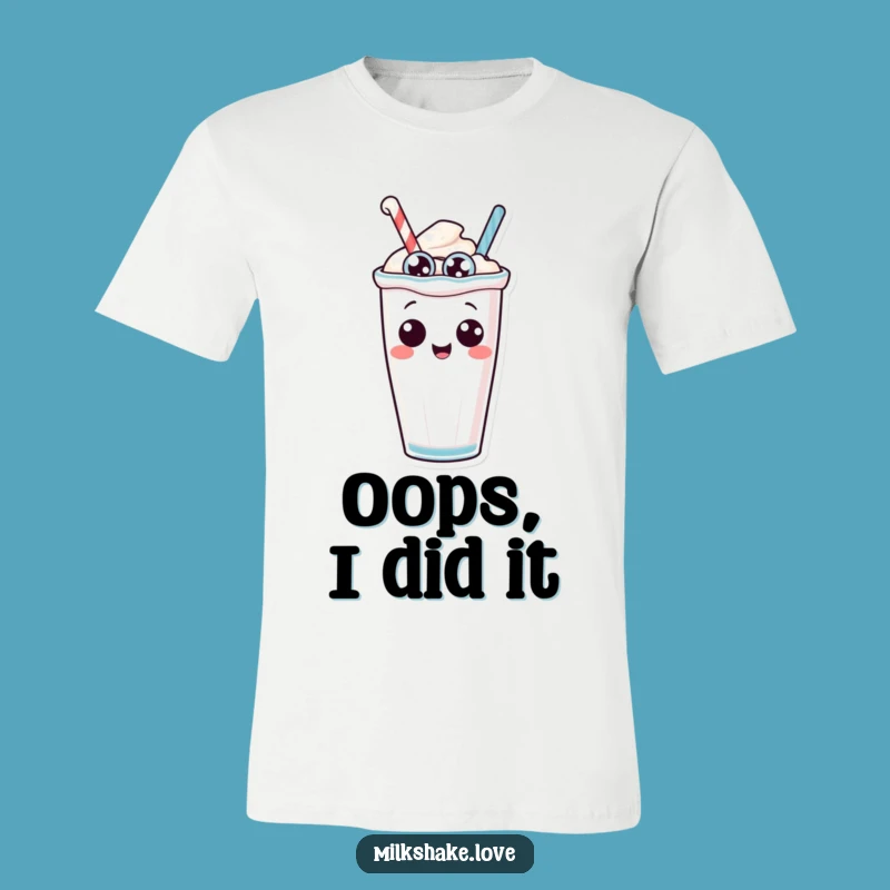 Funny Tipping Milkshake T-Shirt: Anthropomorphic Character with Silly Eyes - Funny Gift!