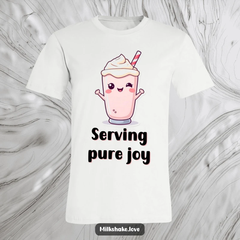 Funny Kawaii milkshake character smiling sweetly from a glass, soft fabric, designed for comfort and cheer.