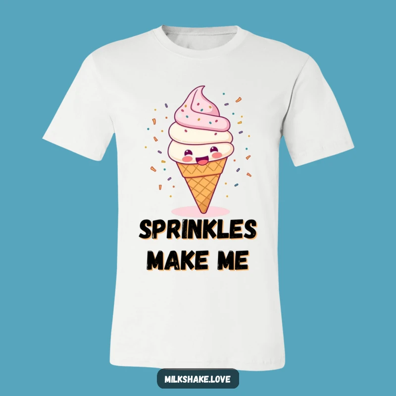 Funny Ice Cream Cone T-Shirt: Happy Spinning Style with Flying Sprinkles