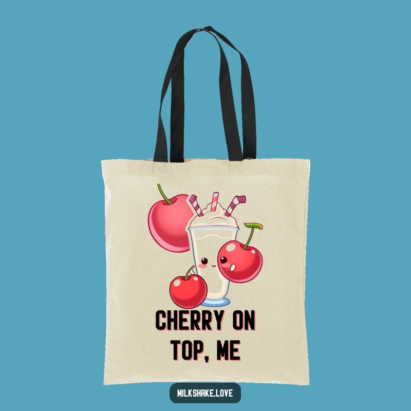 Funny Shy Milkshake Tote Bag - Giant Cherry Accessory for Treat Lovers
