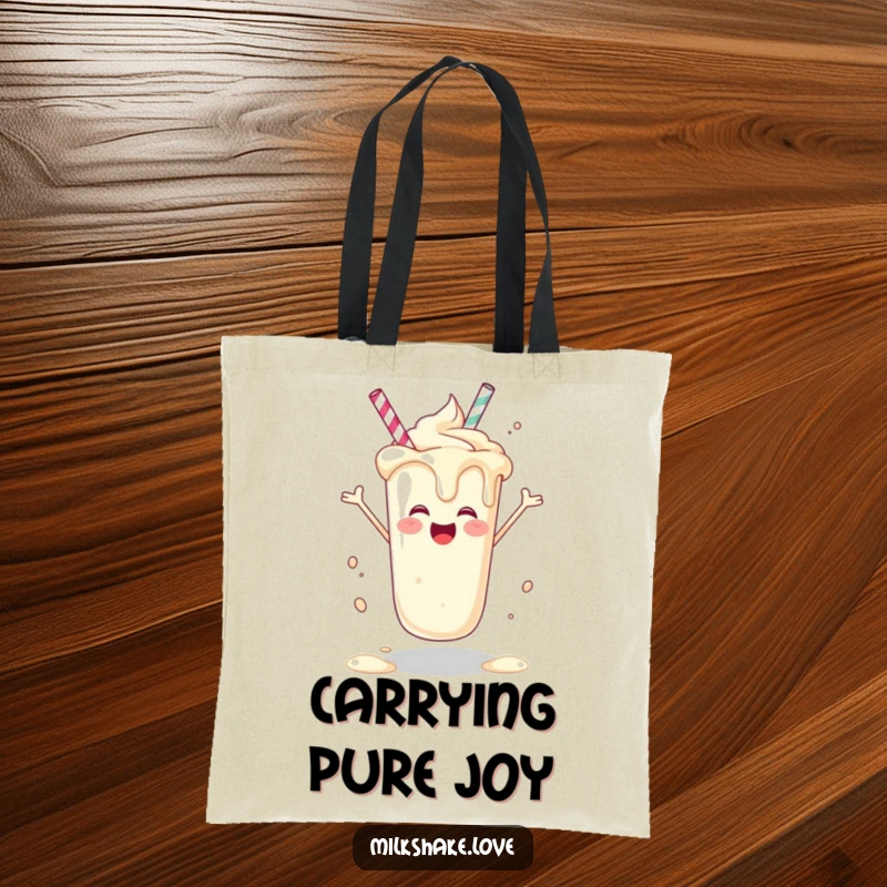 Funny milkshake in a happy spin on a tote bag, carrying joy, a great funny gift.
