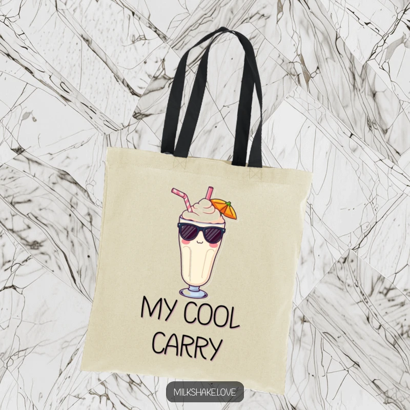 Funny Kawaii milkshake tote bag, a cool character with sunglasses and a straw, perfect for stylishly carrying everyday items.