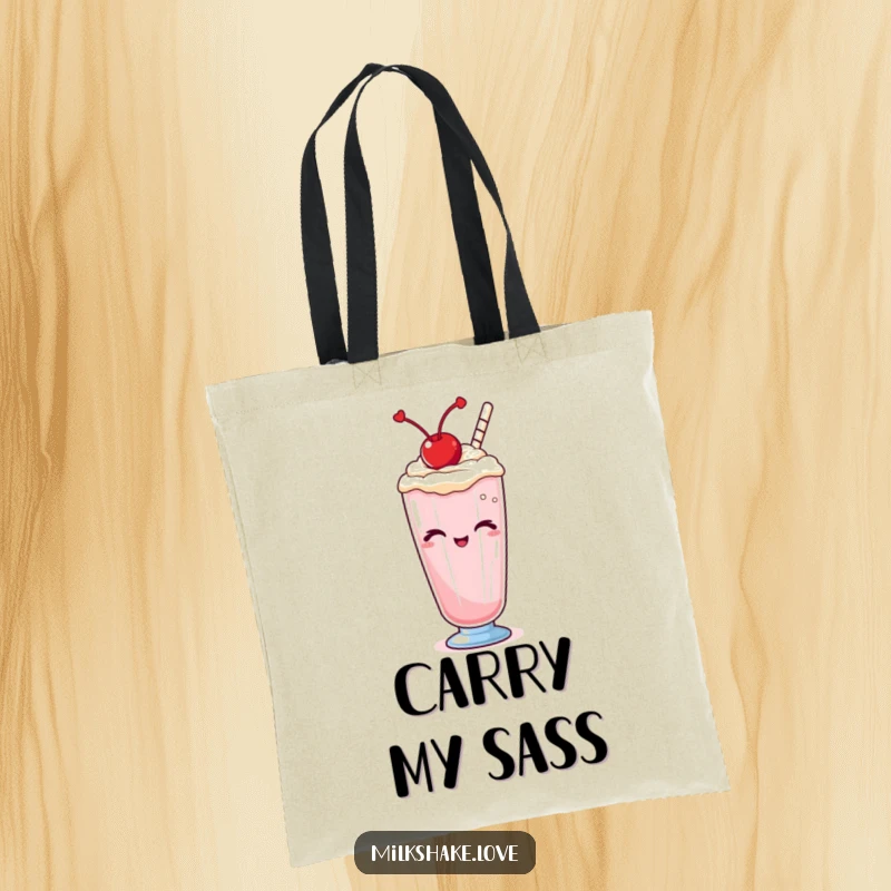 Funny Kawaii milkshake tote bag, featuring a sweet character giving a playful wink, perfect for adding charm to errands.