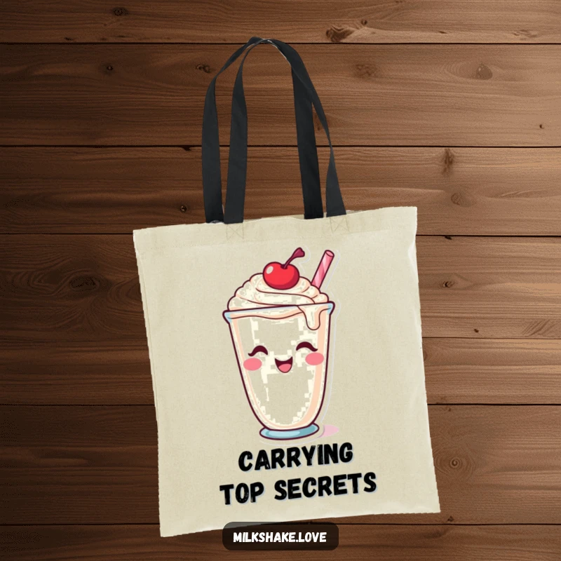 Funny Tote Bag: Features a charming milkshake cup character winking, with a cherry perched on top, perfect for everyday charm.