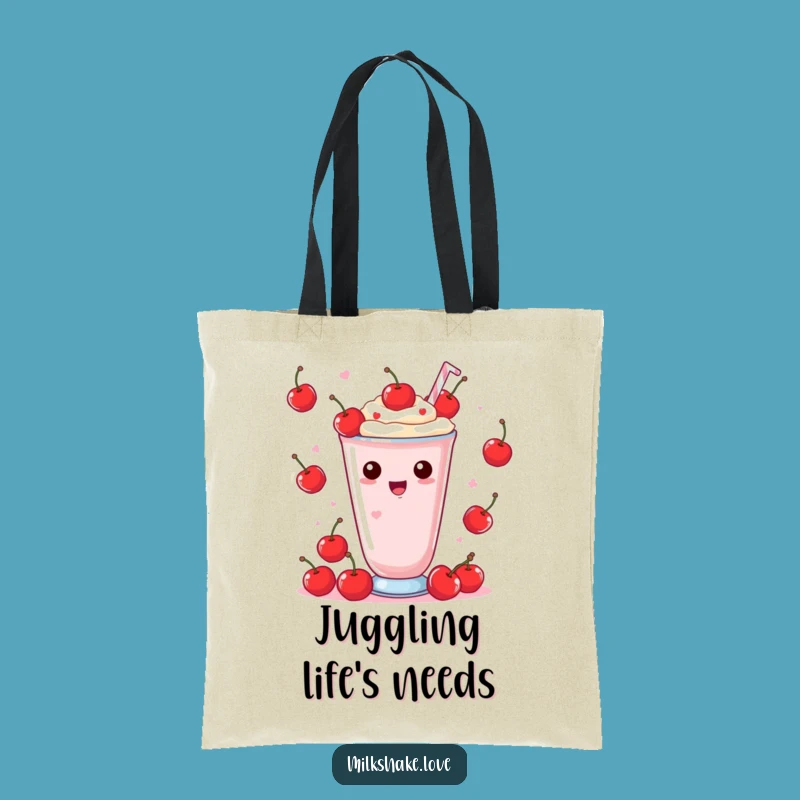 Funny Kawaii Milkshake Tote Bag: Juggling Cherries Chic, Perfect Fun Gift